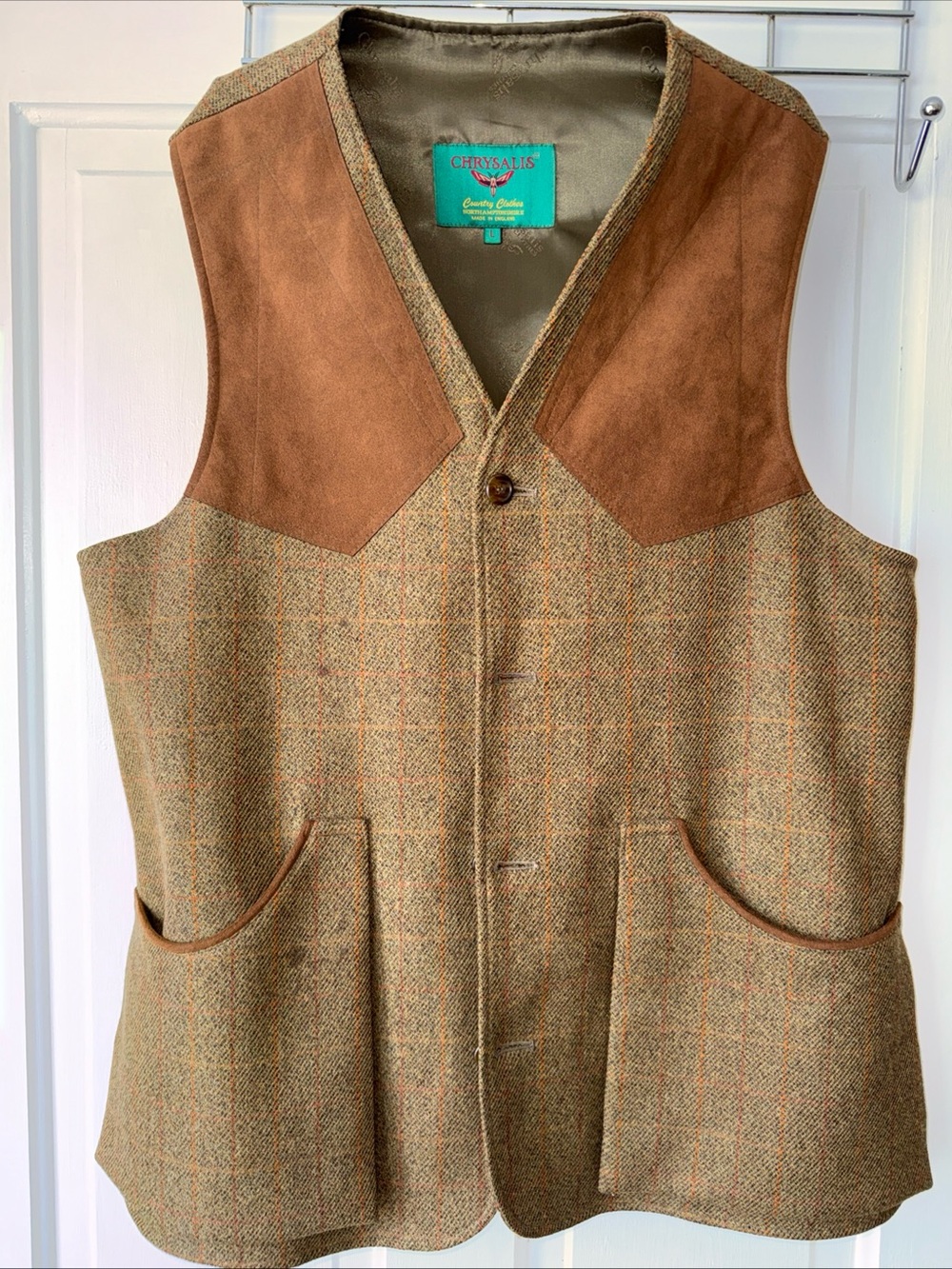 Vintage Chrysalis Brown Tweed & Suede European Shooting Vest